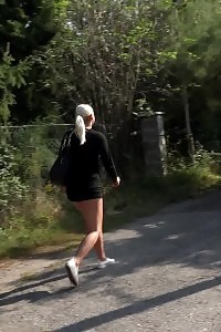 Magnificent Blonde Naomi Squats On The Road To Pee