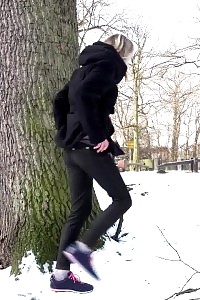 Lovely Blonde Pisses In The Snow Outside