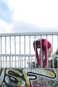 Black-haired Pulls Down Panties To Piss In Public
