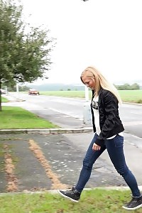 Good-looking Blonde Pisses Next To A Busy Road