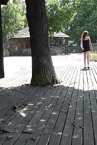 European Honey Pisses All Over Wooden Decking