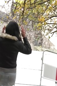 Magnificent Benighted Haired Babe Pees On Concrete Steps