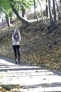 Stunning Blonde Pisses On A Tree Lined Path