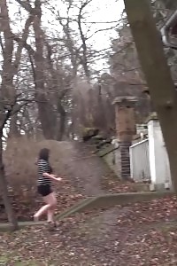 Black Haired Chick Pulls Her Thongs While Peeing