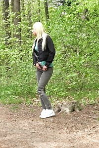 Magnificent Blonde Squats And Pissing On Park Path