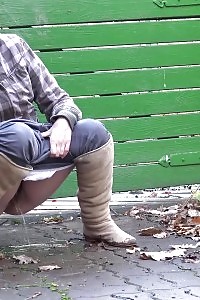 Breathtaking Doll Squats On A Path And Pisses Outside