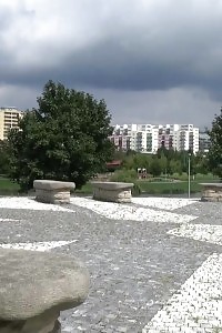 Gorgeous Brunette Strips On A Concrete Bench To Piss