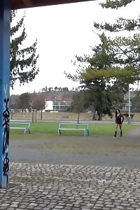 Filthy Black-haired Slut Pissing In A Public Park