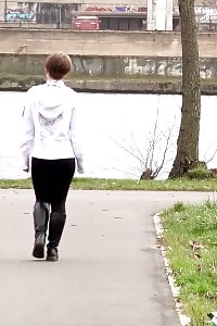 Hirsute Beautiful Sprays Her Pee Over The Ground