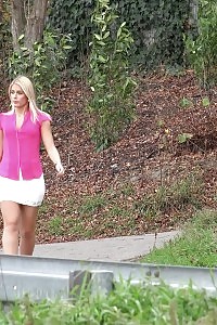 Dazzling Blonde Pisses Public On A Bench