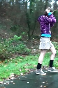Black-haired Pisses While Standing Up Next To A Road