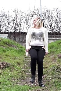 Delightful Blonde Chick Sprays Her Milks Over Grass