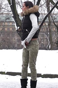 Brunette Doll Turns The Snow Yellow