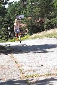 Public Pissing For Magnificent Blonde In Shorts