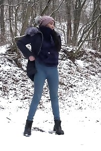 Delectable Eurobabe Pissing Over Snow Outside