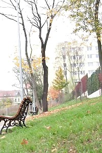 Fascinating Light-haired In Pink Pisses Public On Grass