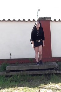 Innocent Miss Pissing Outside On Concrete Steps