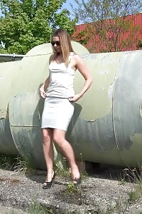 Delightful Blonde Standing To Pee Outdoor In Public