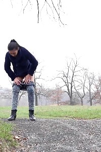 Enticing Brunette Just Can Not Stop Peeing Outside