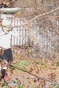 Outstanding Light-haired In High Heels Pisses On The Ground