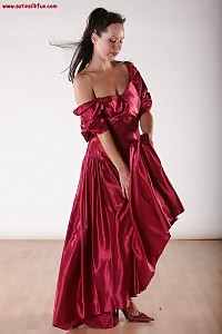 Cute Leg Brunette In Sexy Red Long Dress Flashed Her Ass