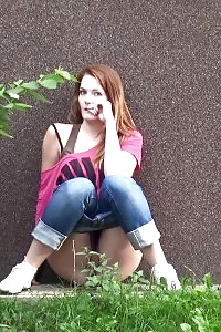 Red-haired Squats Right Down To Pee