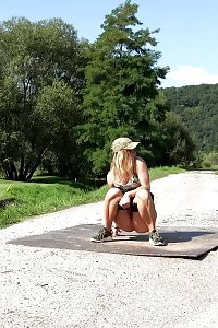 Irresistable Blonde Pisses On A Path In A Golf Course