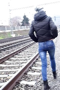 Claudia Macc Pissing Next To The Train Tracks