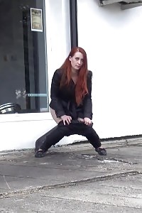 Sensational Ginger Pisses Against Passing Cars