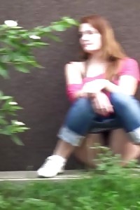 Red-haired Squats Right Down To Pee