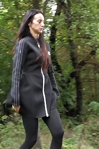 Black-haired Makes A Splash As She Pisses Outside