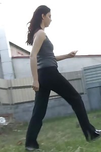 Impressive Black-haired Filmed Twice Peeing Outside