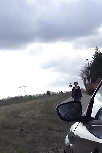 Nice-looking Princess Pisses Behind A Parked Vehicle On The Grass