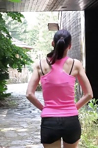 Impressing Temptress Pisses Over The Edge Of A Step