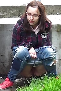Innocent Librarian Pisses Onto The Ground Outside