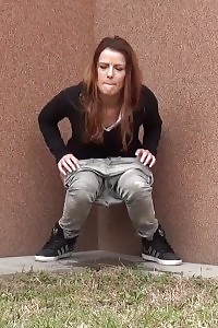 Brunette Lady Is So Desperate To Piss Outside