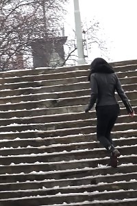 Good-looking Black Haired Babe Melts Snow As She Pissing