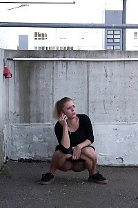 Delightful Chic Uses Her Phone While Peeing Outside