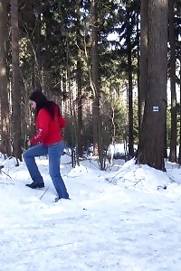 Brunette Vixen Pisses In The Snow Outside