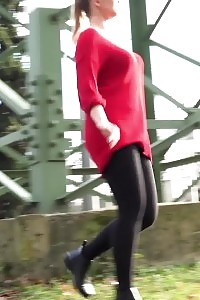 Delightful Light-haired In Glasses Relieves Herself In Outdoor