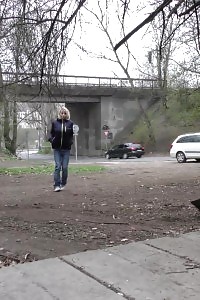Blonde Doll Pisses In Public As Cars Drive Past