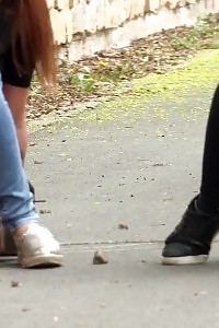 Smashing Amateurs Piss Together On A Path In City