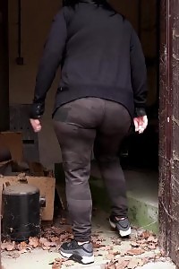 Plumpish Chick Squats To Piss In An Outbuilding