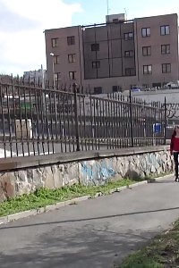 Breathtaking Black-haired Pisses Outside A Public Building