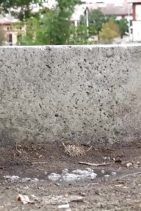 Sitting On A Concrete Block This Black-haired Pissing