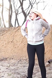 Delightful Light-haired In Glasses Pisses Over The Ground