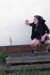 Innocent Miss Pissing Outside On Concrete Steps