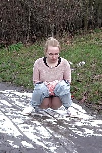 Inviting Blonde Pisses Onto Snow To Melt It