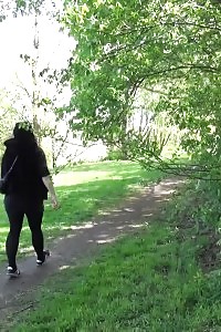 Black Haired Lady Is Filmed Peeing By A Tree