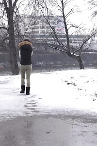 Brunette Doll Turns The Snow Yellow